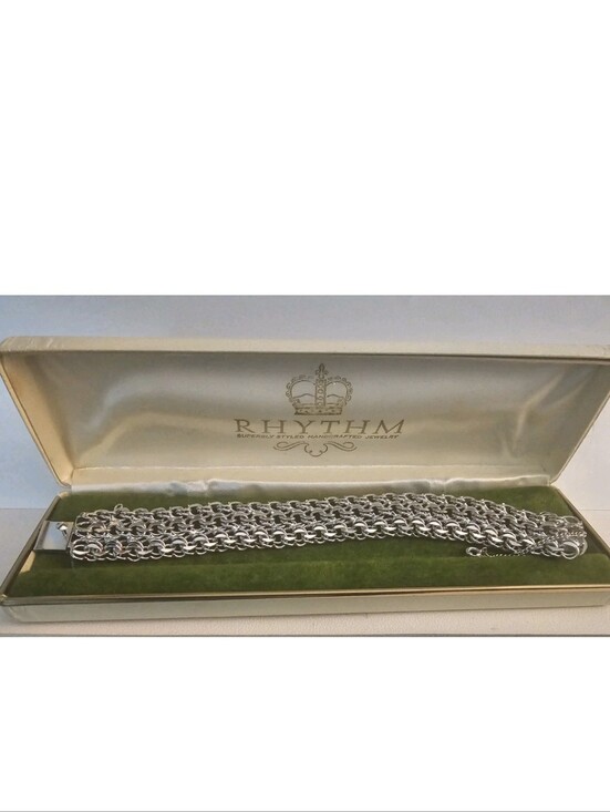 Vintage Jewelry - VTG NOS Sterling  RHYTHM 3-Row Link 1"W  Bracelet in Orig.Box 51 Grams